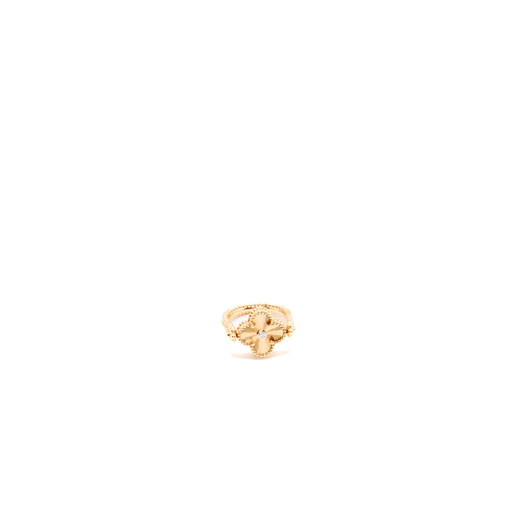 VAN CLEEF VINTAGE ALHAMBRA REVERSIBLE RING 18K ROSE GOLD / CARNELIAN / DIAMOND