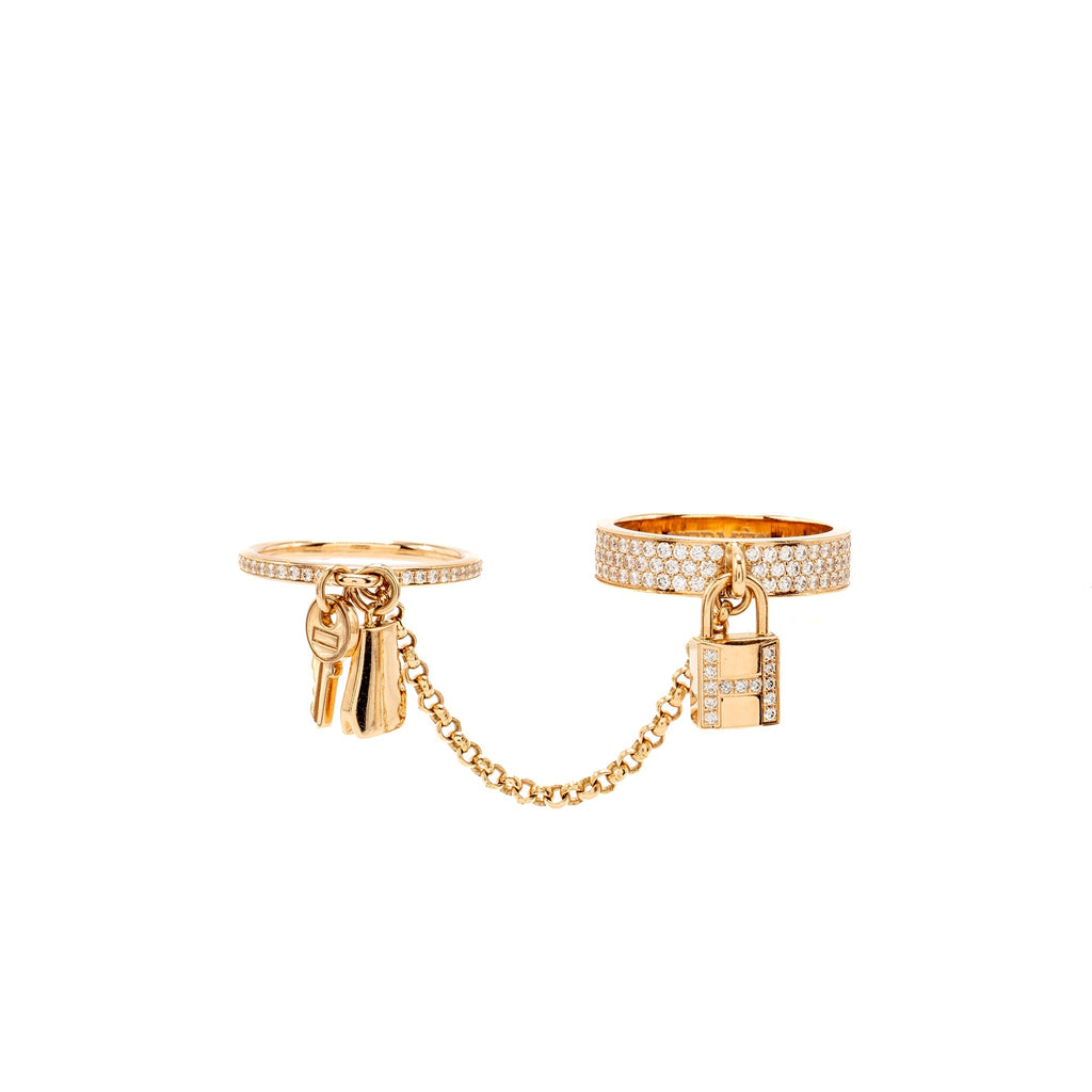 HERMES KELLY CADENAS DOUBLE RING ROSE GOLD DIAMONDS