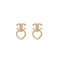 CHANEL CC HEART EARRINGS CRYSTAL LIGHT GOLD TONE