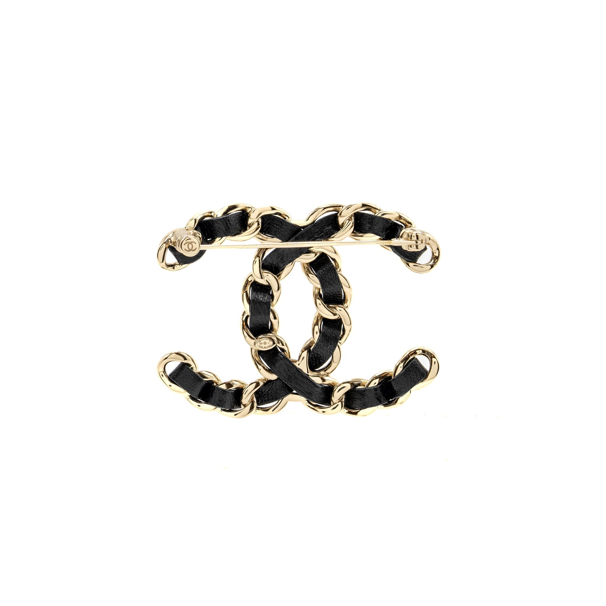 CHANEL CC LOGO LEATHER CHAIN BROOCH LGHW