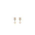 CHANEL CC LOGO WITH PEARL DROP EARRINGS LIGHT GOLD TONE