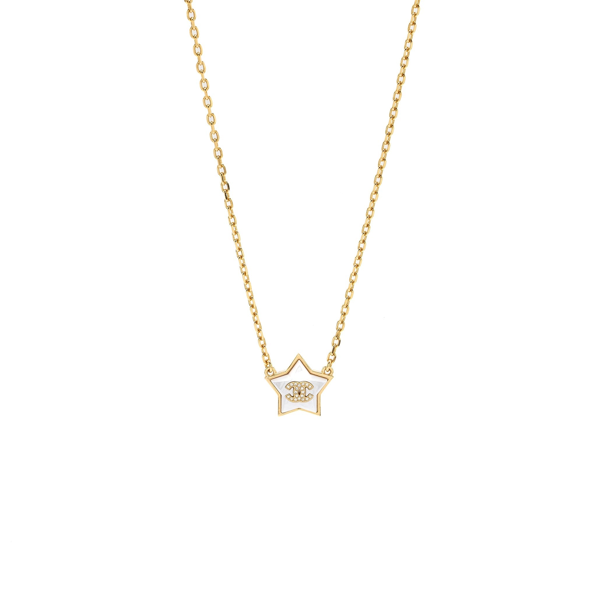 CHANEL STAR CC LOGO NECKLACE CRYSTAL/GOLD TONE