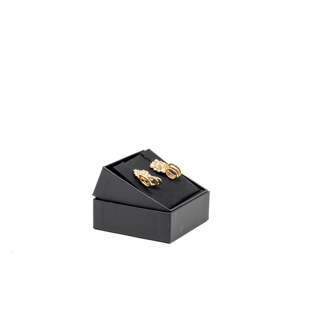 CHANEL FAUX PEARL & STRASS CC DROP EARRINGS GOLD TONE