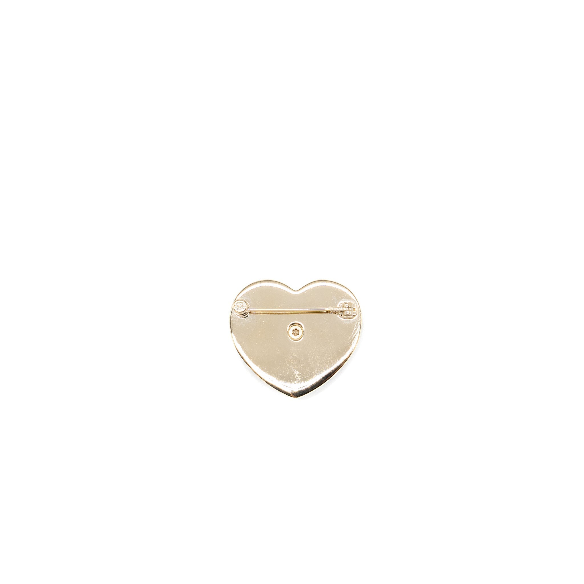 CHANEL 22K HEART SHAPE CC LOGO BROOCH LAMBSKIN LGHW