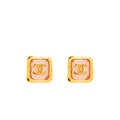 CHANEL PINK RESIN SQUARE CC EARRINGS GOLD TONE