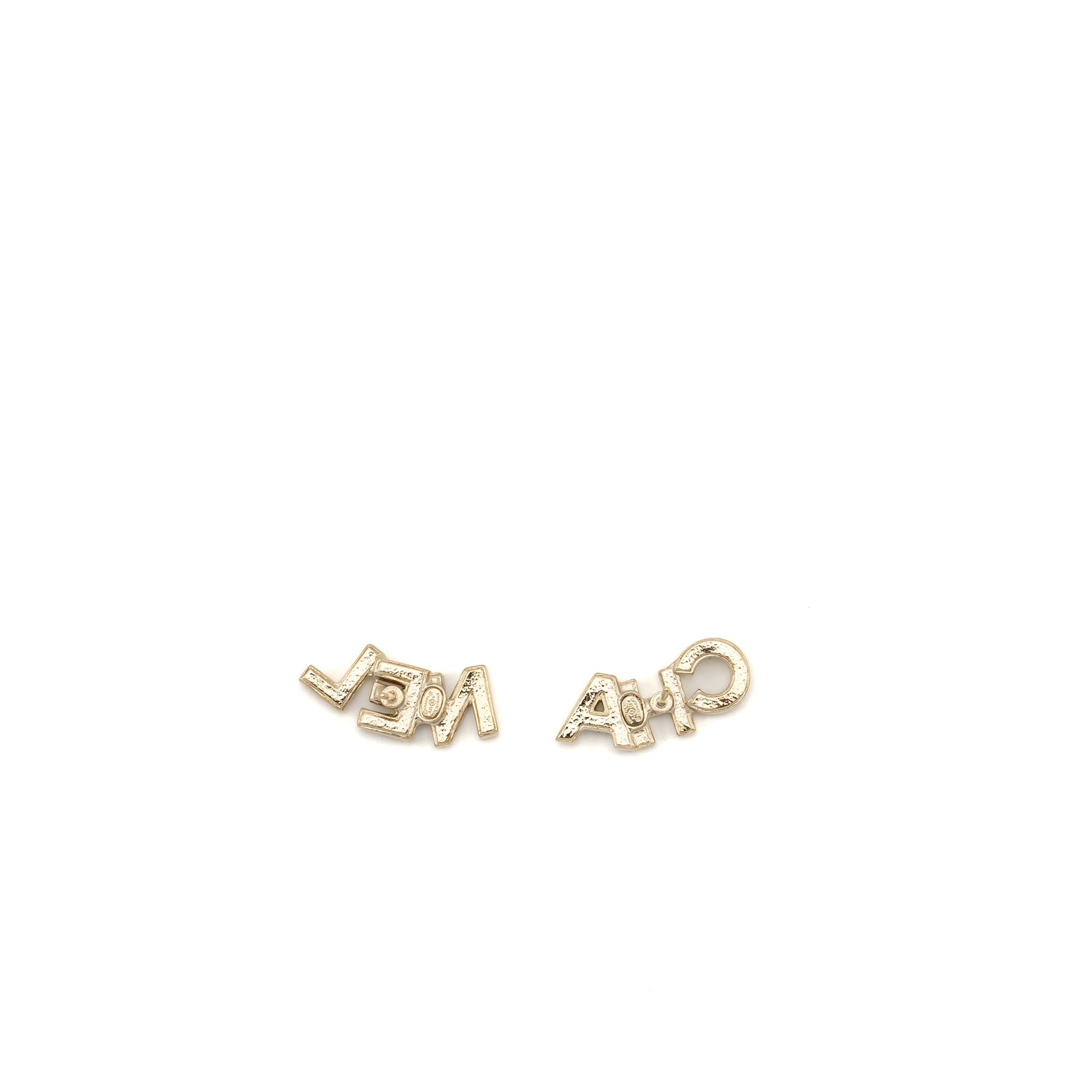 CHANEL CRYSTAL LETTER LOGO EARRING LIGHT GOLD TONE