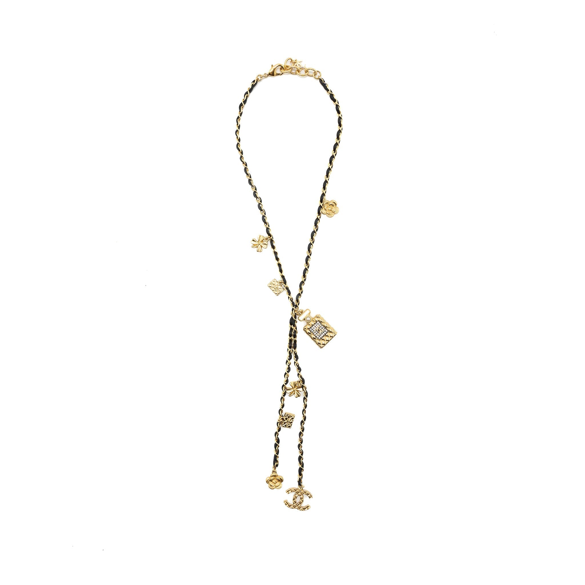 CHANEL PERFUME BOTTLE WITH CHARM BLACK AND GOLD TONE