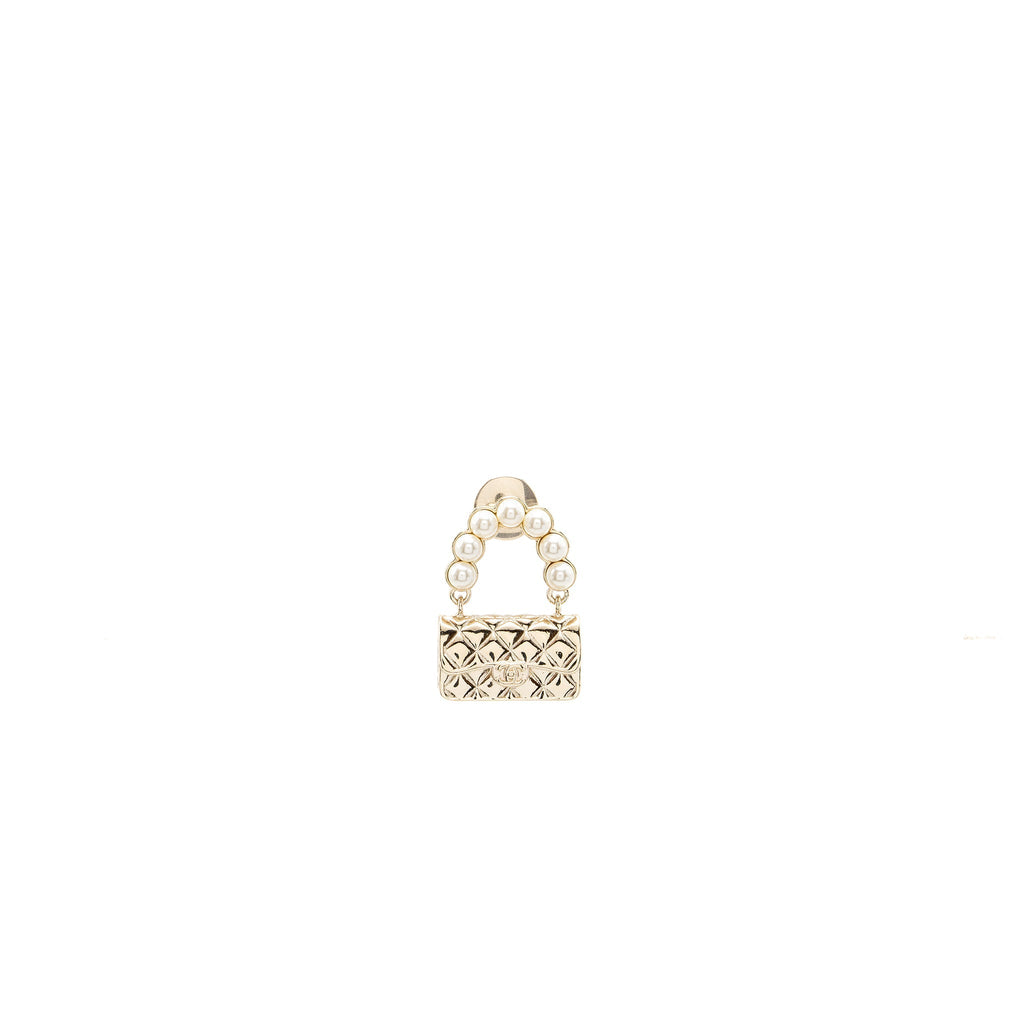 CHANEL FLAP BAG DROPPED BROOCH WITH PEARL GOLD TONE
