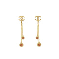 CHANEL DROPPED EARRINGS CC LOGO CRYSTAL GOLD TONE