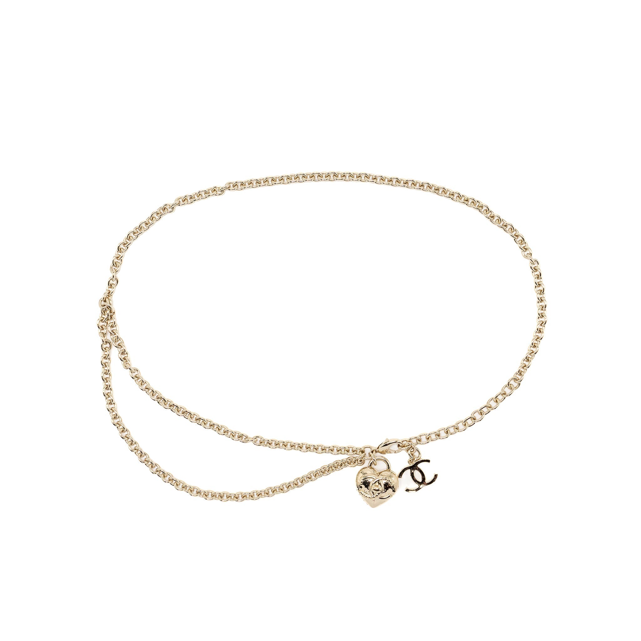 CHANEL 22B HEART DROPPED CC LOGO CHAIN BELT LGHW