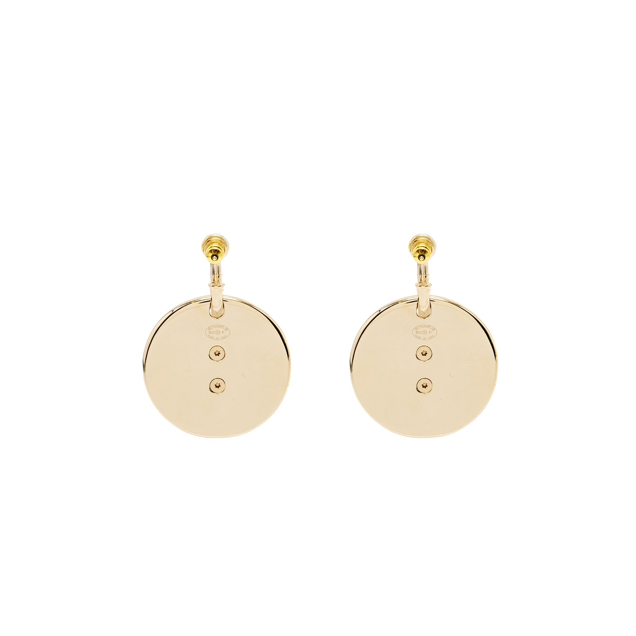 CHANEL GIANT ROUND AND CC LOGO DROP EARRINGS LIGHT GOLD TONE