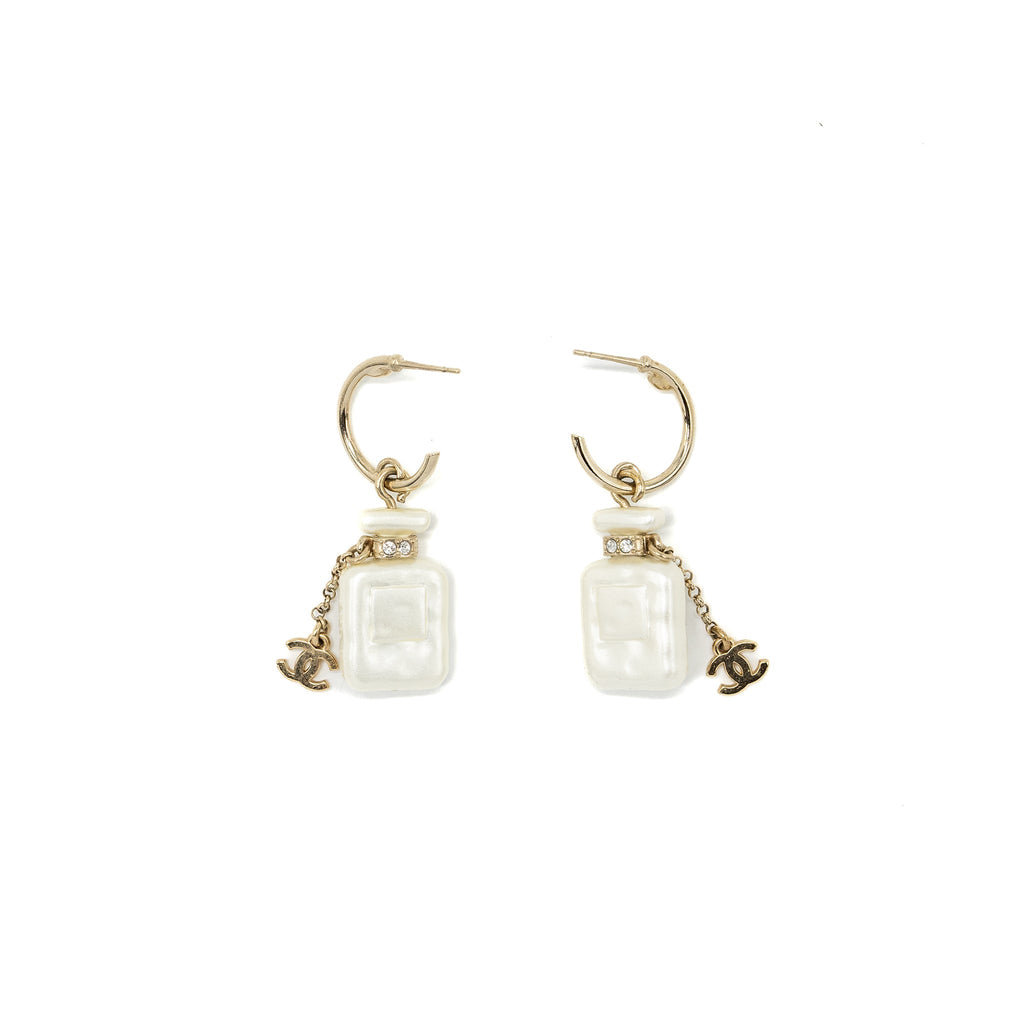 CHANEL NO.5 PERFUME BOTTLE EARRINGS CRYSTAL /LIGHT GOLD TONE