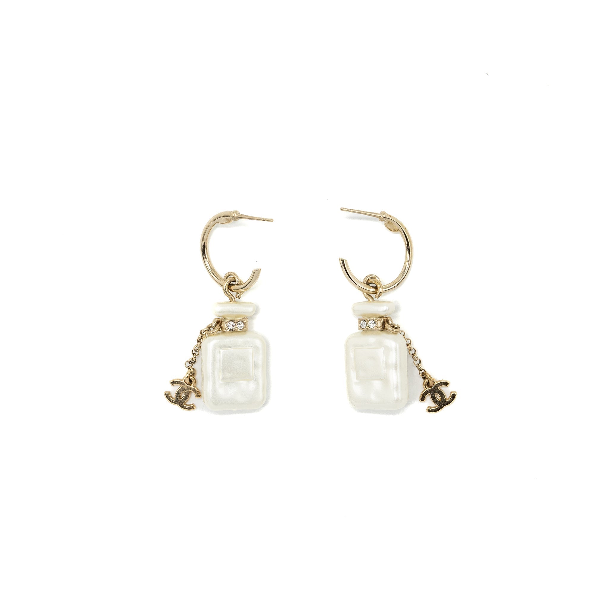CHANEL NO.5 PERFUME BOTTLE EARRINGS CRYSTAL /LIGHT GOLD TONE