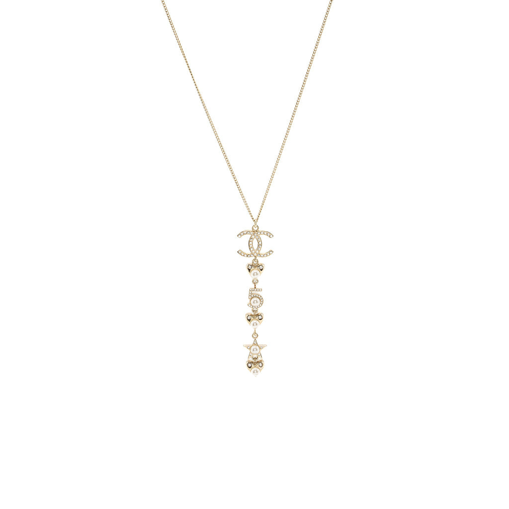 CHANEL CC LOGO WITH PEARL / NO 5/ STAR DROP NECKLACE CRYSTAL GOLD TONE