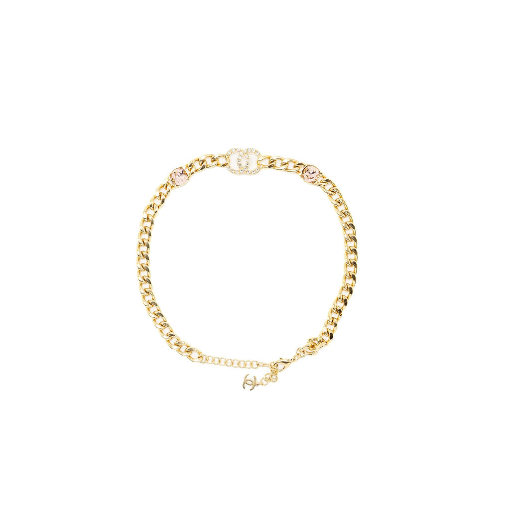 CHANEL CC LOGO CHAIN CHOCKER/ NECKLACE CRYSTAL GOLD TONE