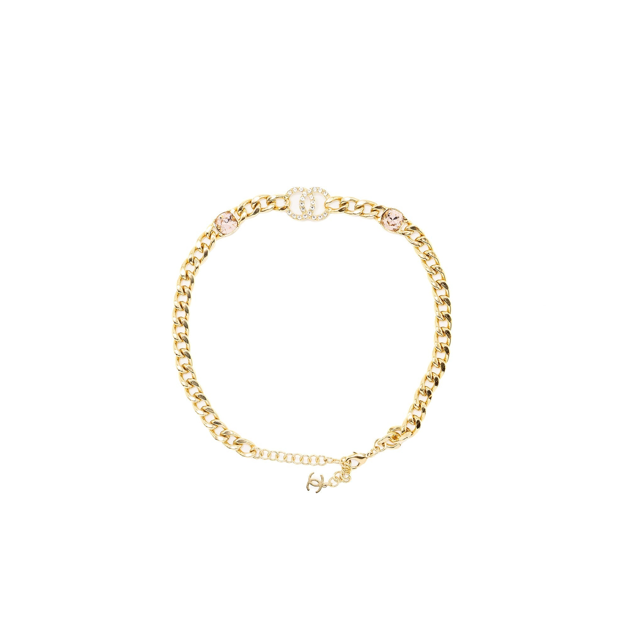 CHANEL CC LOGO CHAIN CHOCKER/ NECKLACE CRYSTAL GOLD TONE