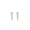 CHANEL CC LOGO CRYSTAL DROP EARRING SILVER TONE