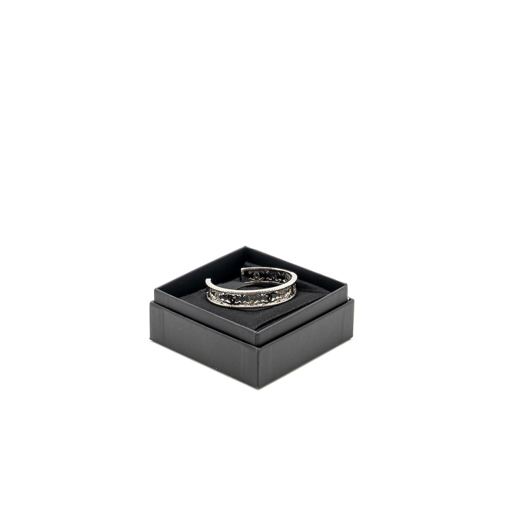 CHANEL CC LOGO CUFF BRACELET CRYSTAL SILVER TONE