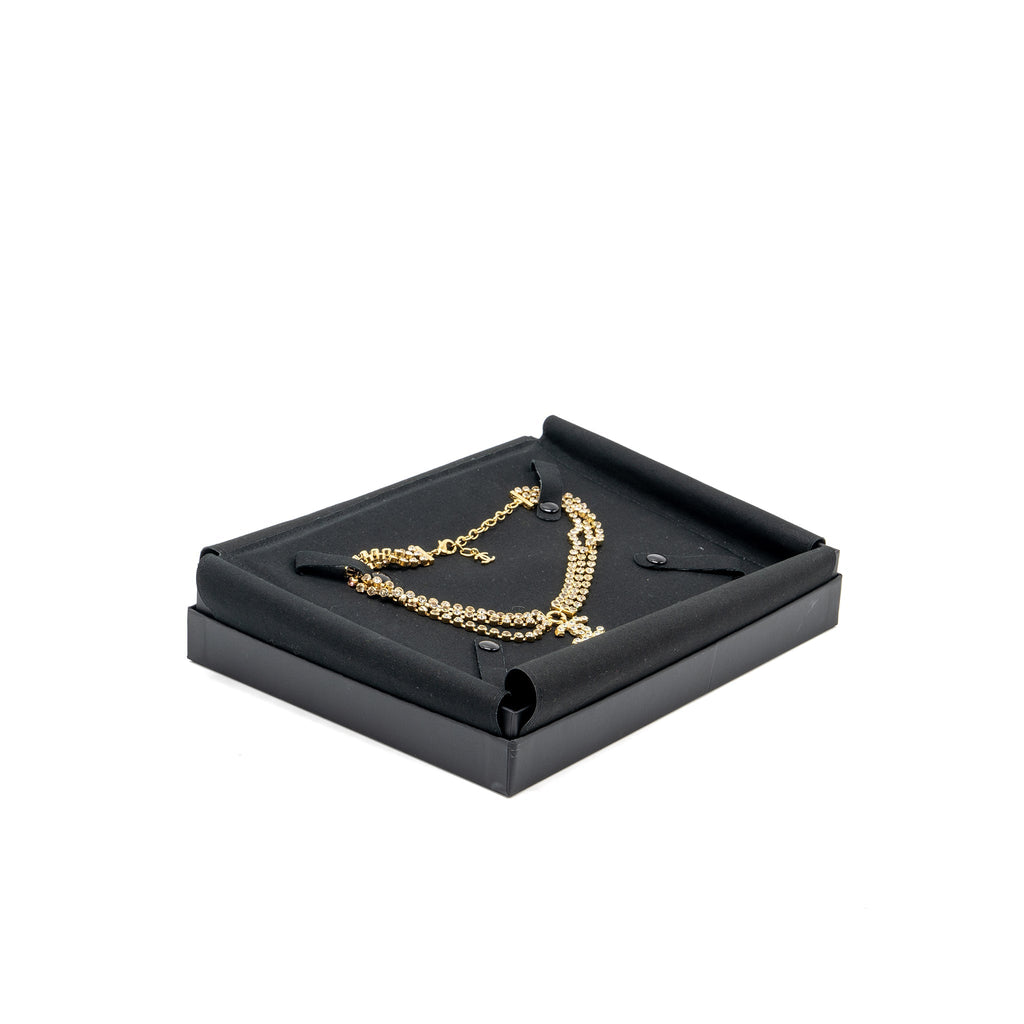 CHANEL CC LOGO AND CRYSTAL CHOCKER GOLD TONE