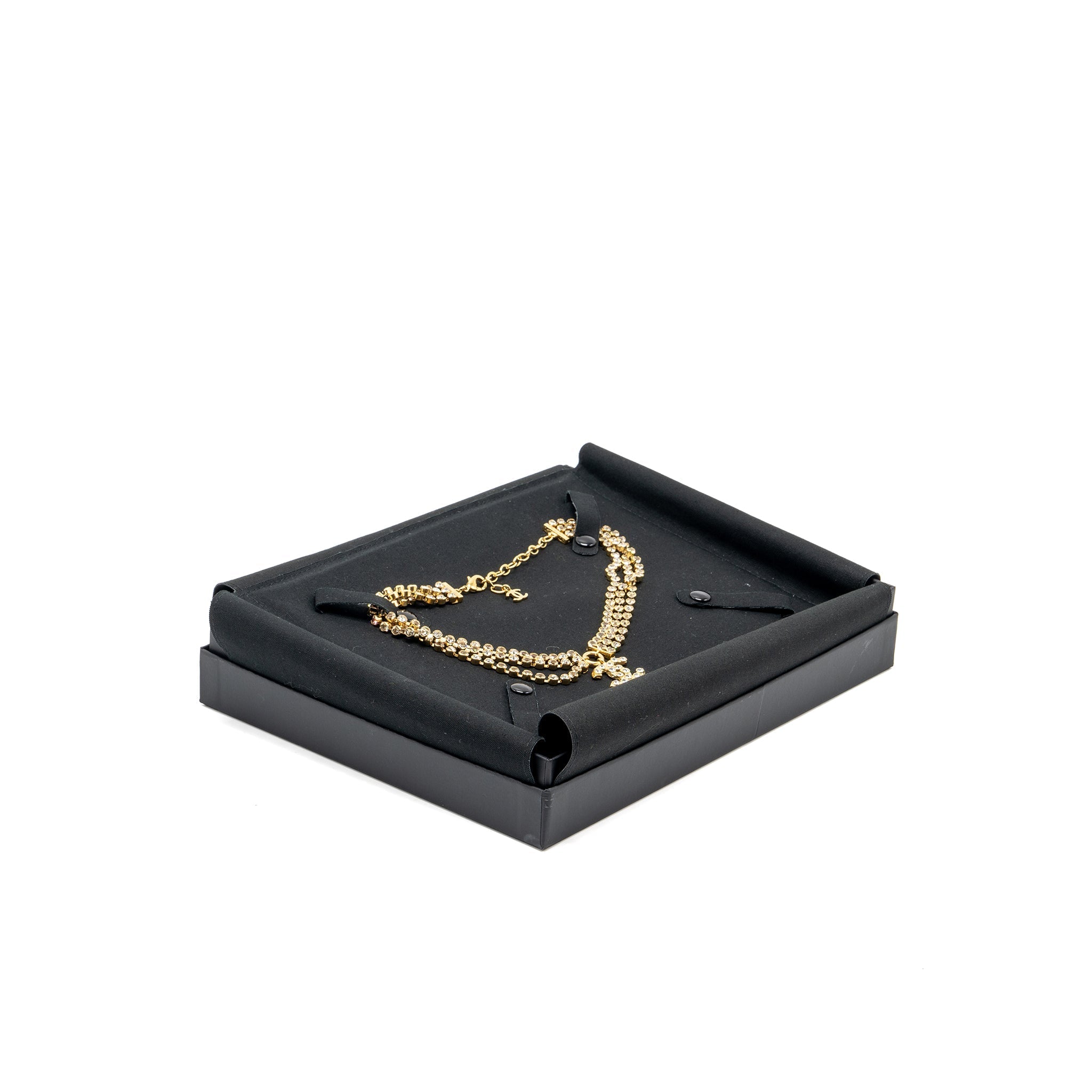 CHANEL CC LOGO AND CRYSTAL CHOCKER GOLD TONE
