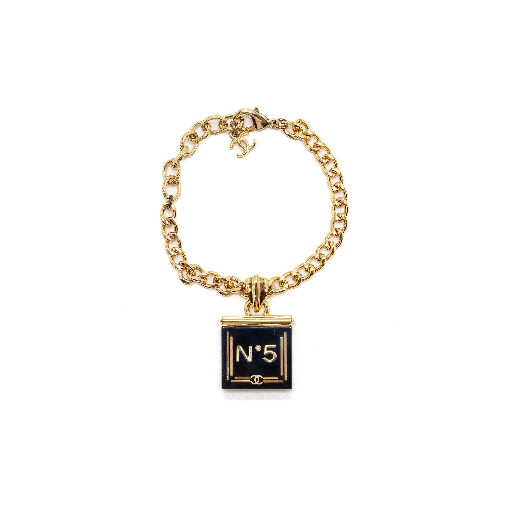 CHANEL NO.5 CHAIN BRACELET BLACK / WHITE GHW