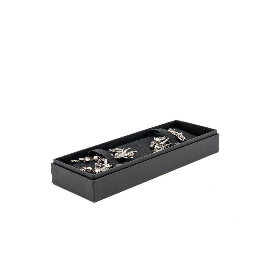 CHANEL CC AND STAR DROP EAR CLIP EARRINGS CRYSTAL/PEARL SILVER TONE