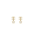 CHANEL CC LOGO STAR DROPPED EARRINGS PEARL/CRYSTAL/GOLD TONE