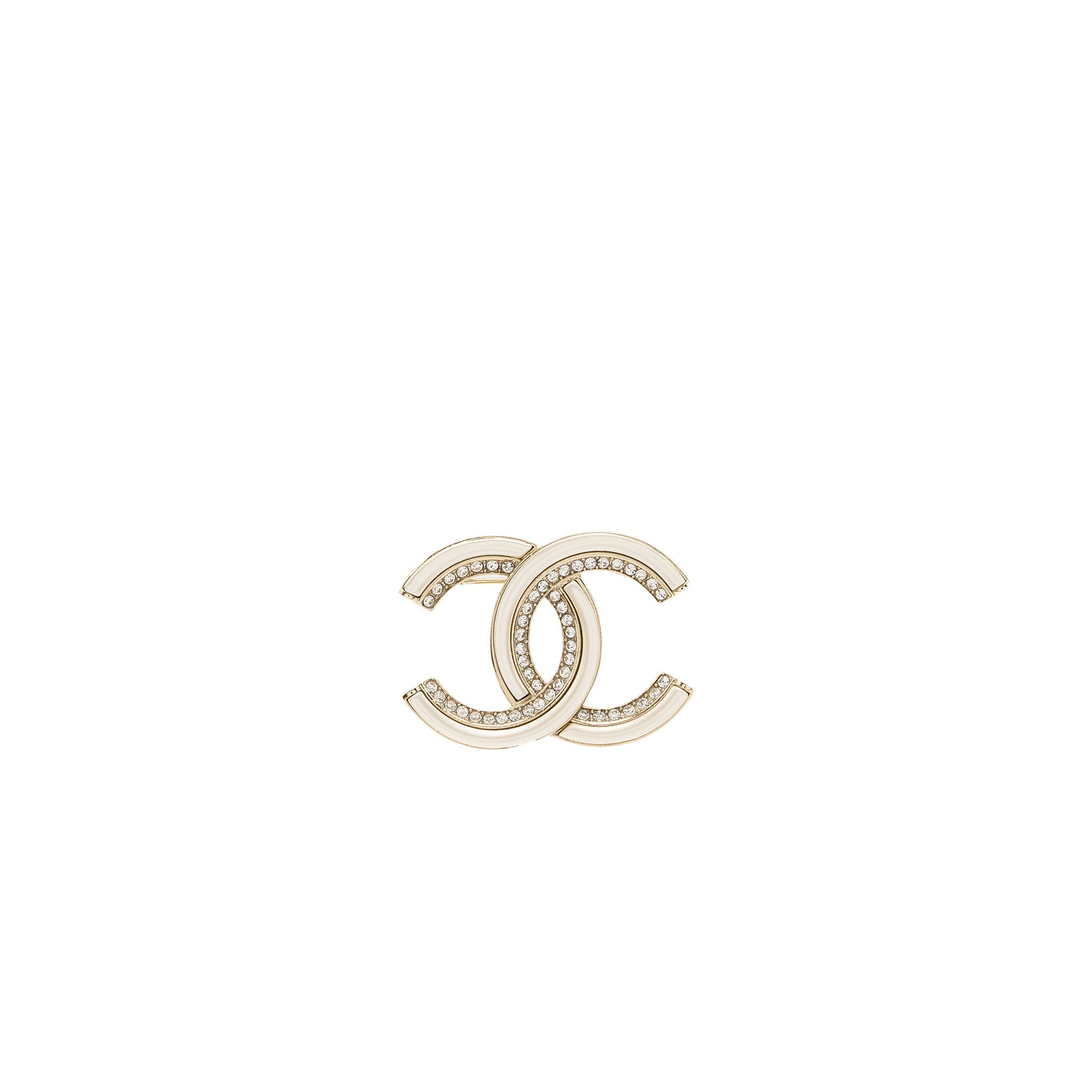CHANEL CC LOGO BROOCH WITH CRYSTAL IVORY / SILVER TONE