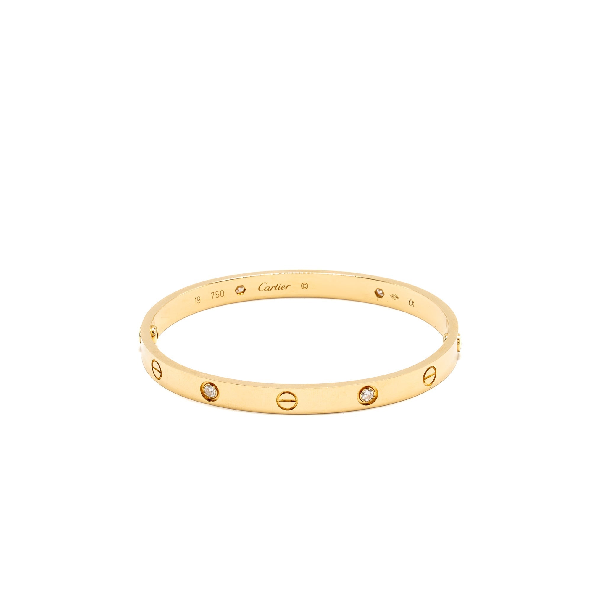 CARTIER LOVE BRACELET CLASSIC MODEL YELLOW GOLD WITH 4 DIAMONDS
