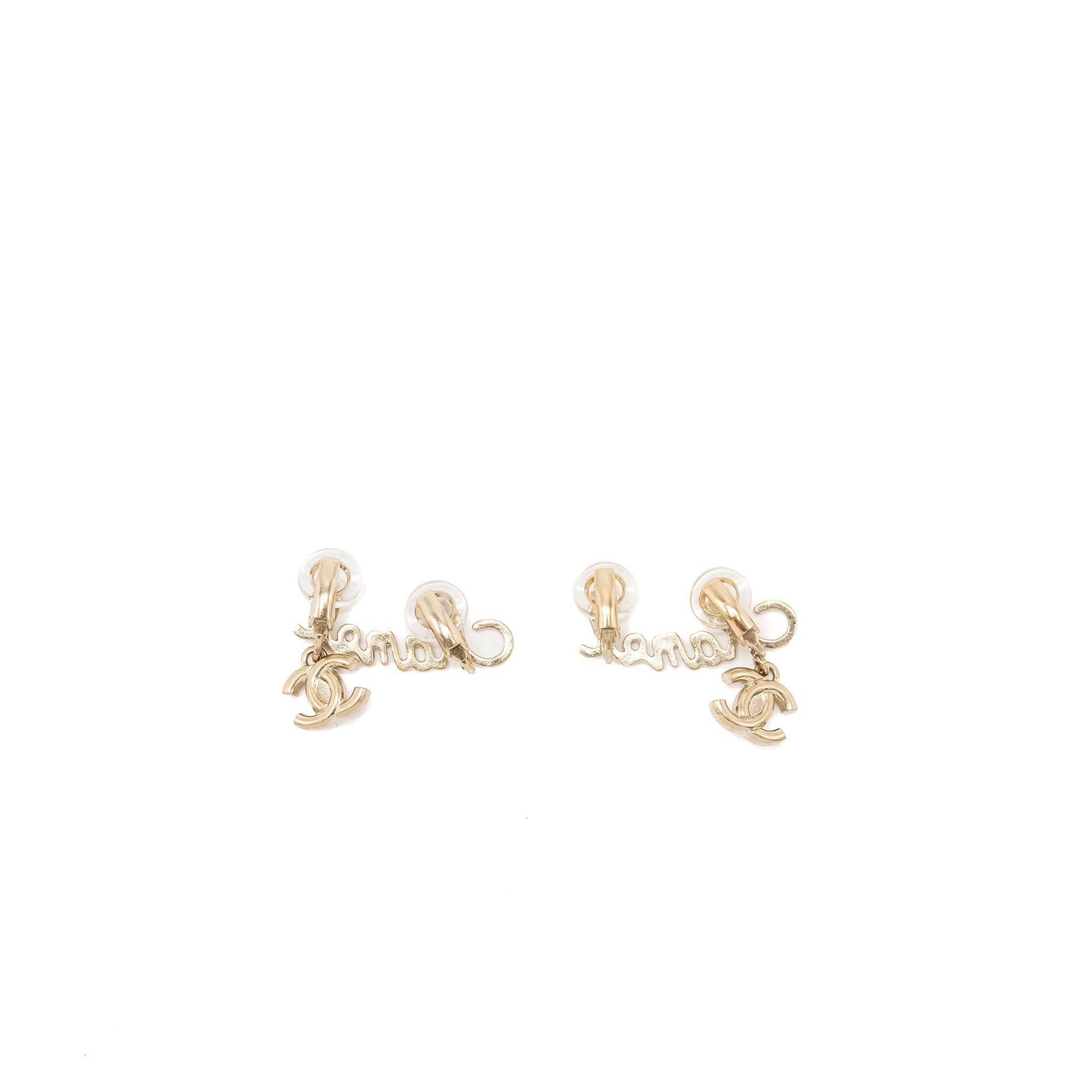 CHANEL LETTER AND CC DROP EAR CLIP GOLD TONE