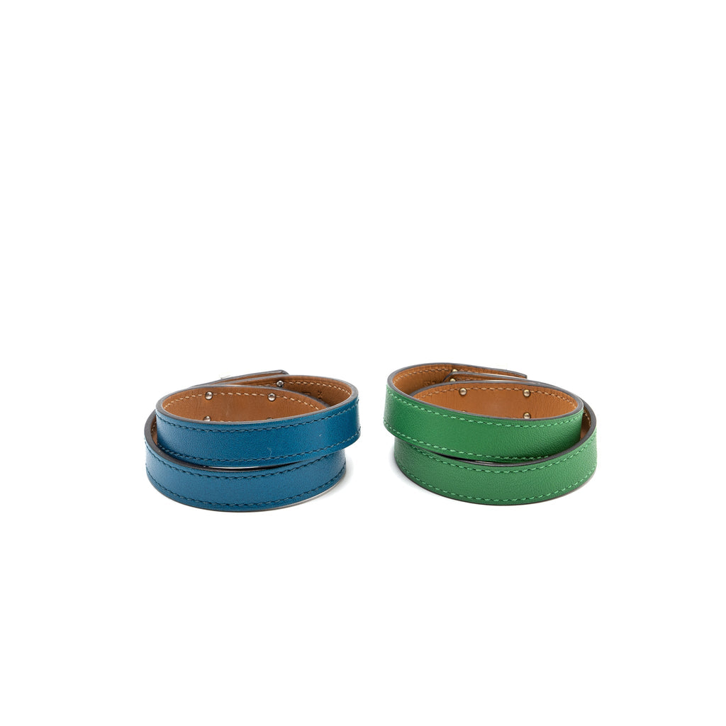 HERMES SIZE T1 KELLY DOUBLE TOUR BRACELET GREEN/BLUE SHW (2 ITEMS SELL IN A SET)