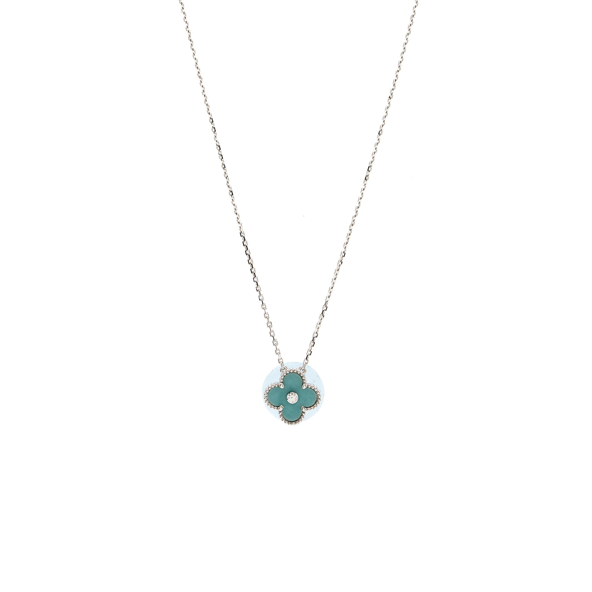 VAN CLEEF & ARPELS 2022 HOLIDAY CHRISTMAS VINTAGE ALHAMBRA PENDANT WHITE GOLD, DIAMOND