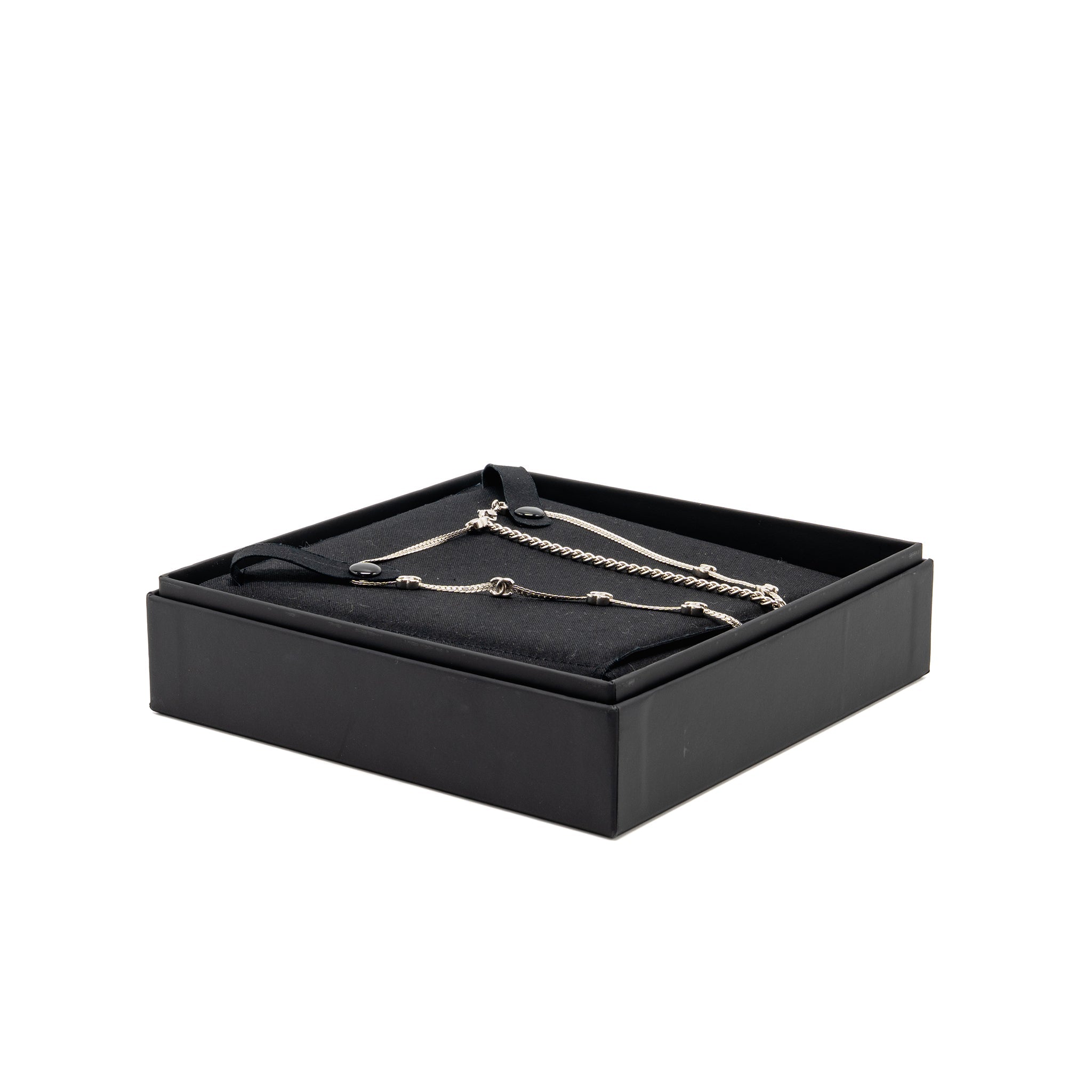CHANEL MINI CC LOGO 7 MOTIF NECKLACE SILVER TONE