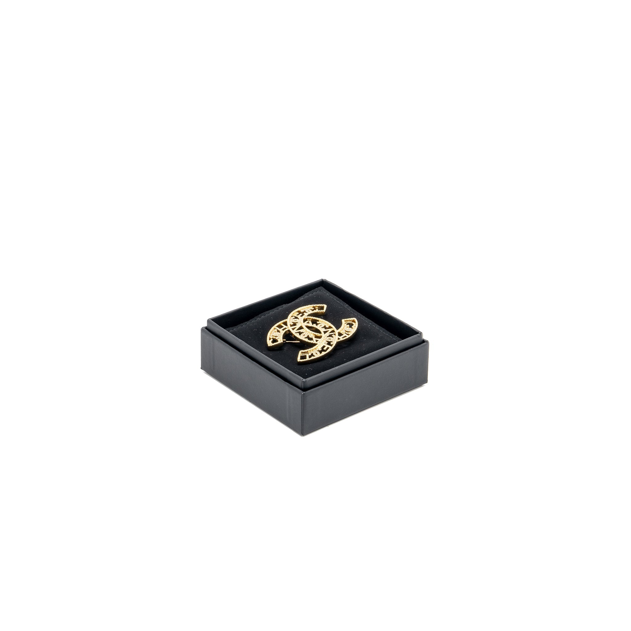 CHANEL LETTER & CC LOGO CRYSTAL BROOCH GHW