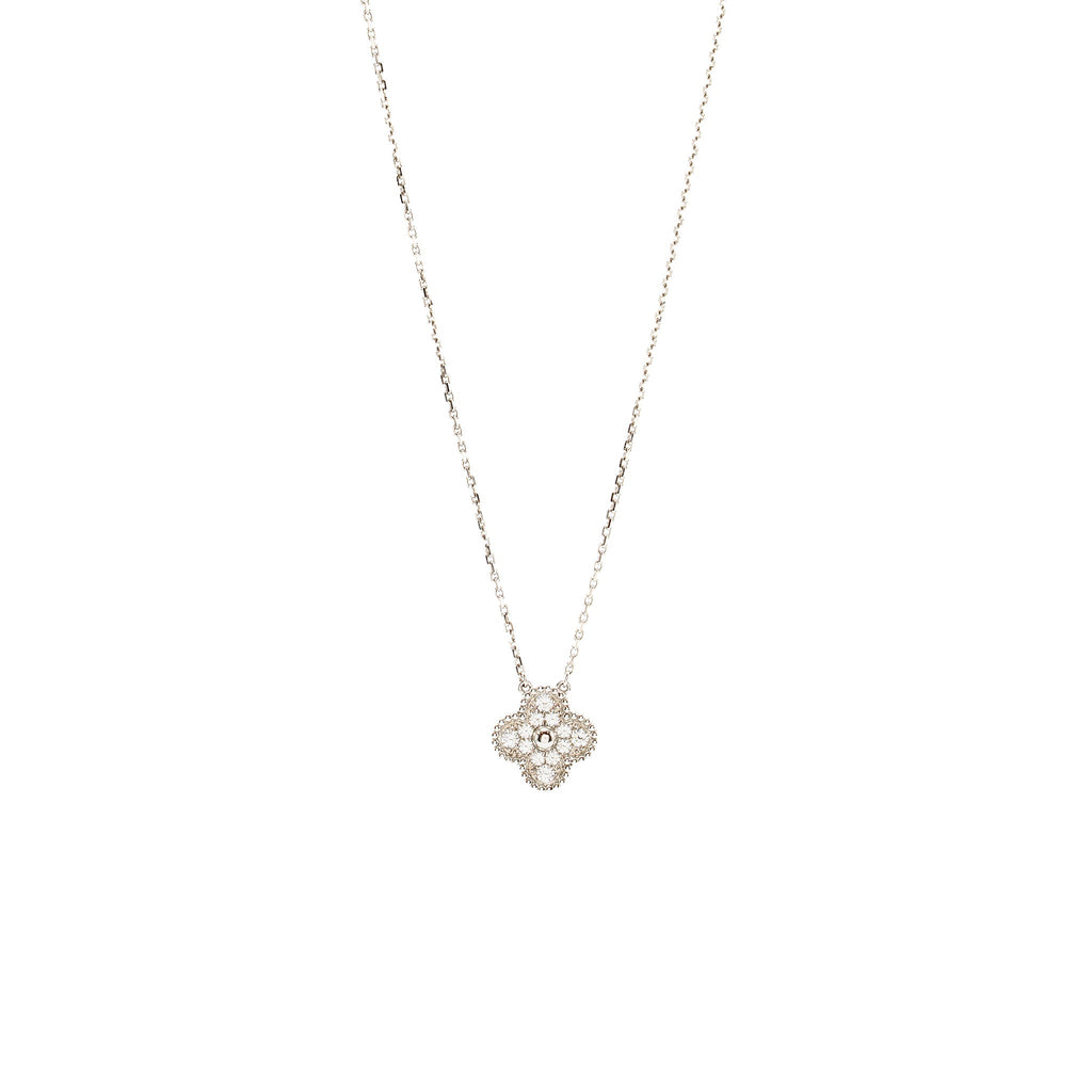VAN CLEEF AND ARPELS VINTAGE ALHAMBRA PENDANT WHITE GOLD WITH DIAMONDS
