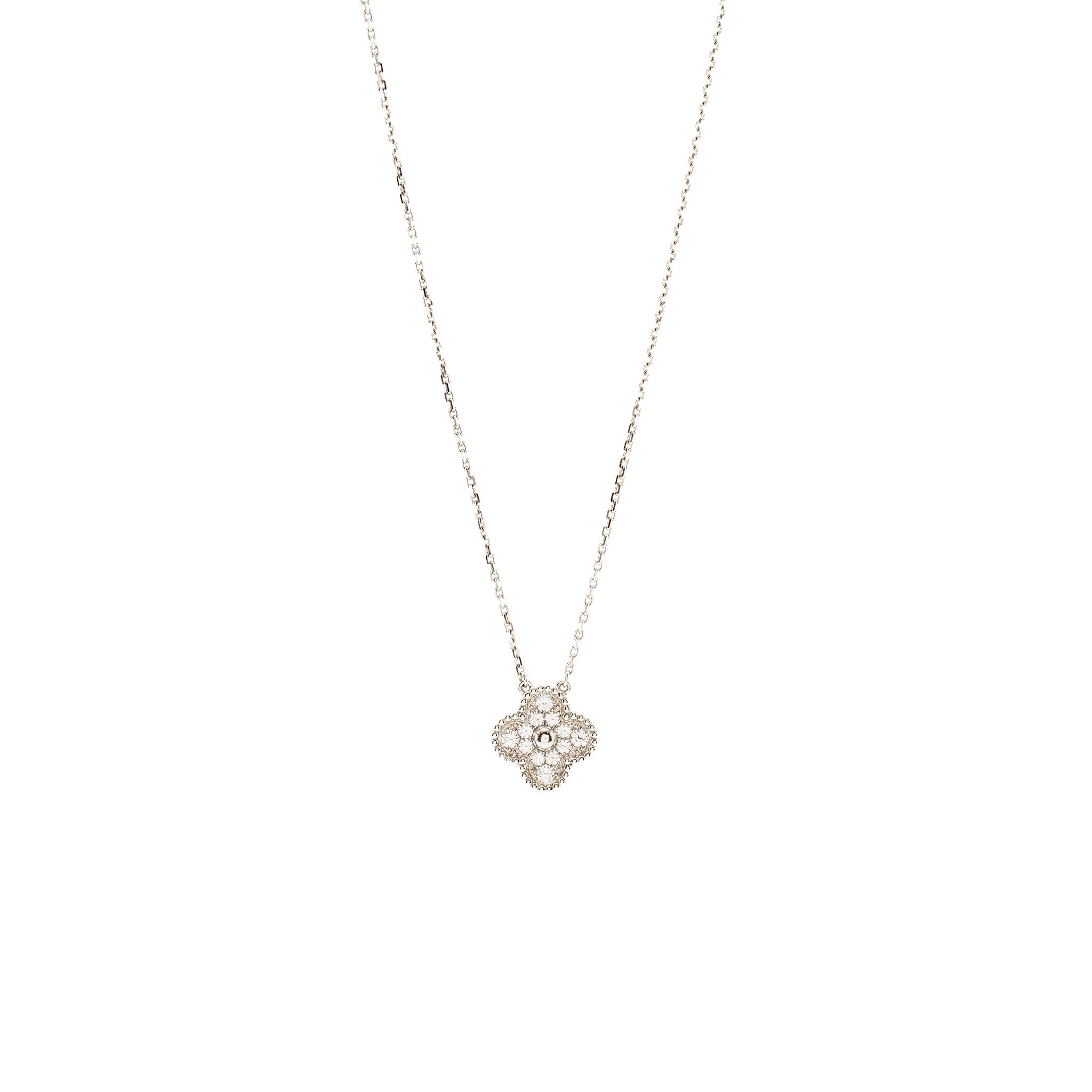 VAN CLEEF AND ARPELS VINTAGE ALHAMBRA PENDANT WHITE GOLD WITH DIAMONDS