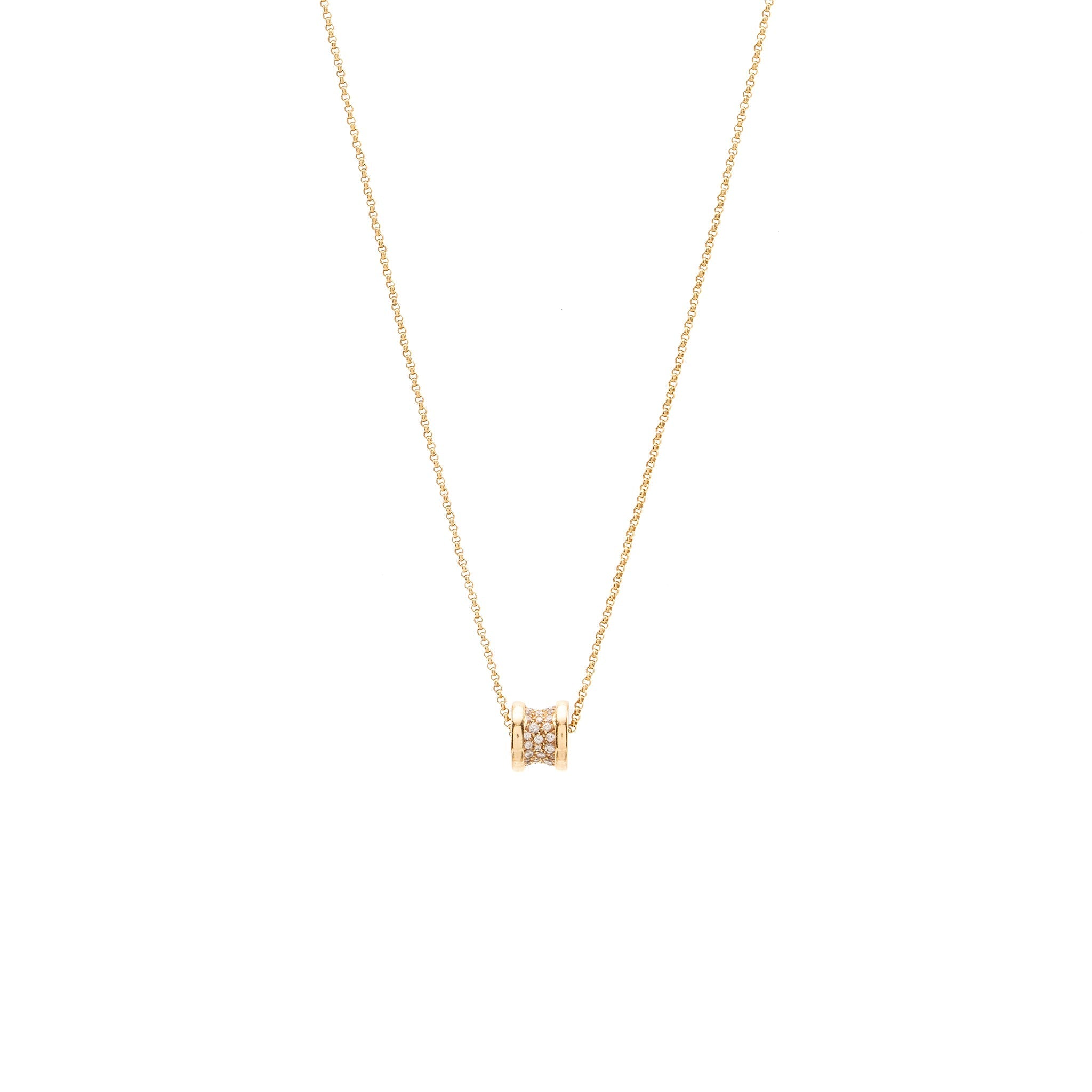BVLGARI MINI B ZERO NECKLACE ROSE GOLD PAVED DIAMONDS