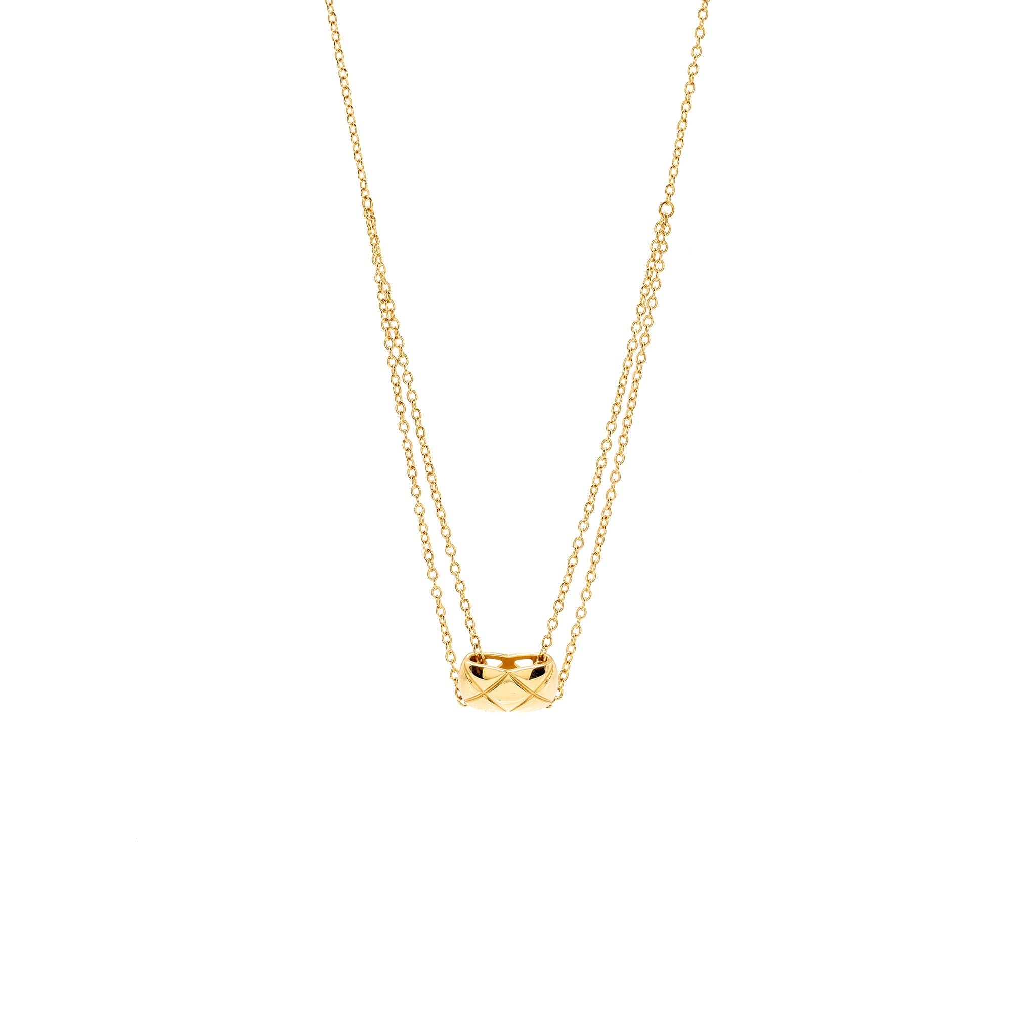 CHANEL COCO CRUSH NECKLACE QUILTED MOTIF YELLOW GOLD