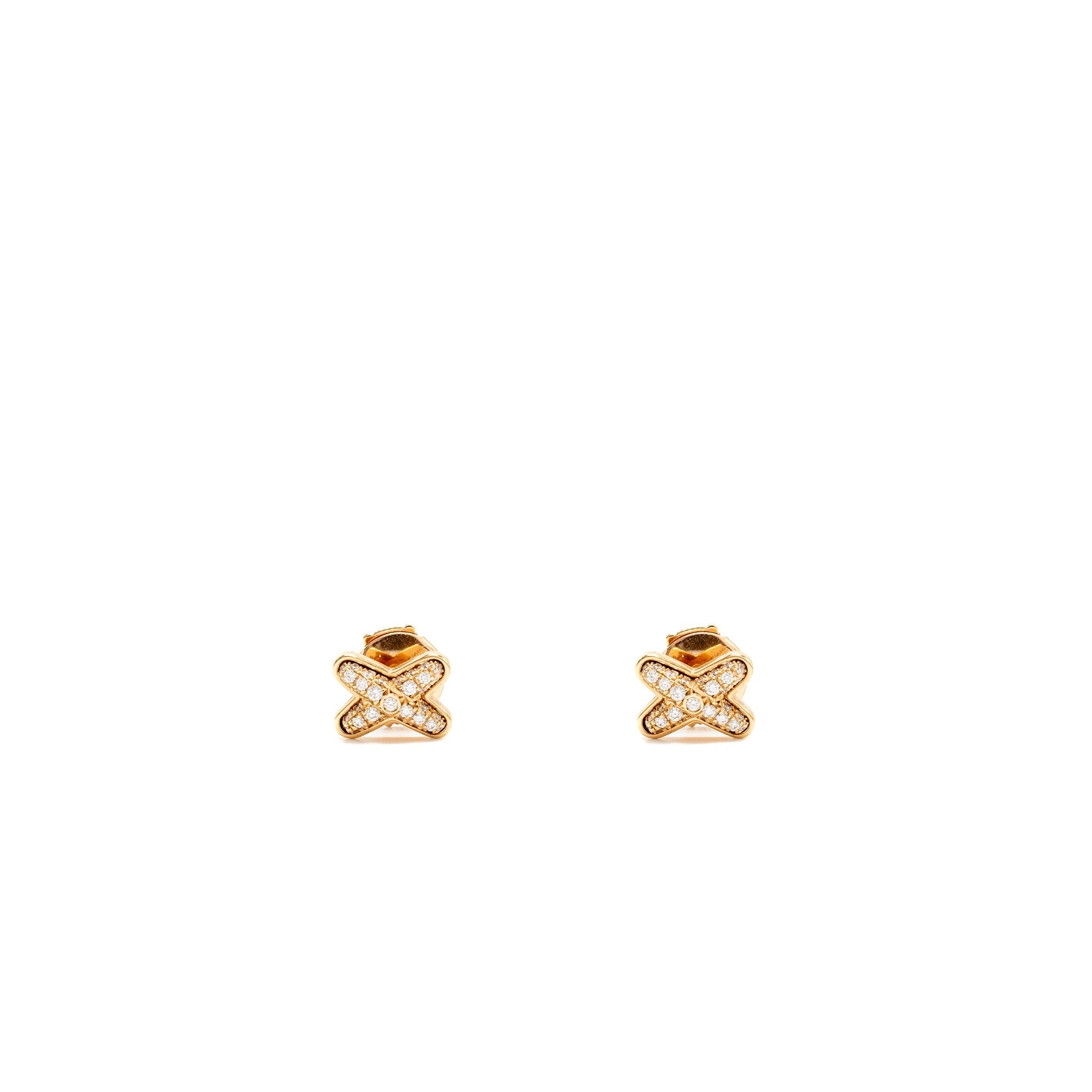 CHAUMET JESUS DE LIENS STUD EARRINGS ROSE GOLD DIAMONDS(SELL IN A SET)