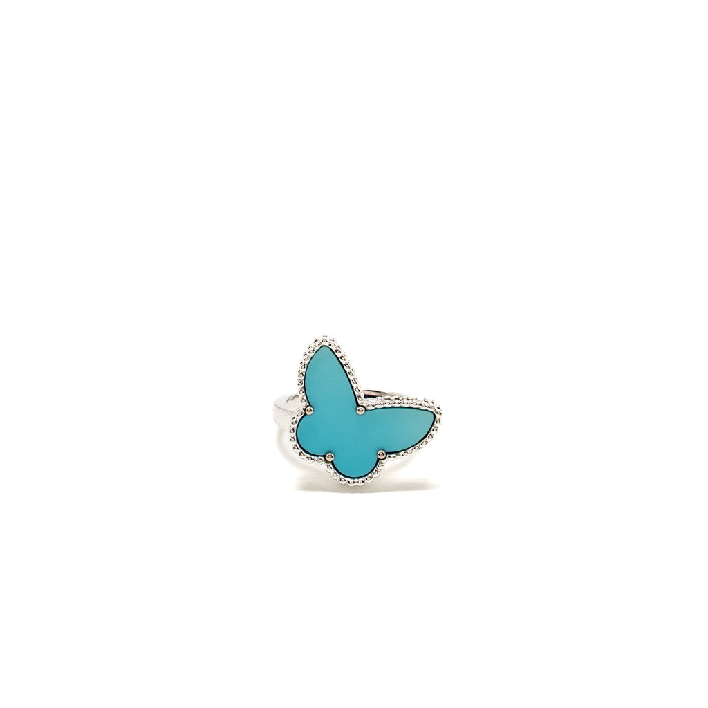 VAN CLEEF & ARPELS LUCKY ALHAMBRA BUTTERFLY RING WHITE GOLD, TURQUOISE