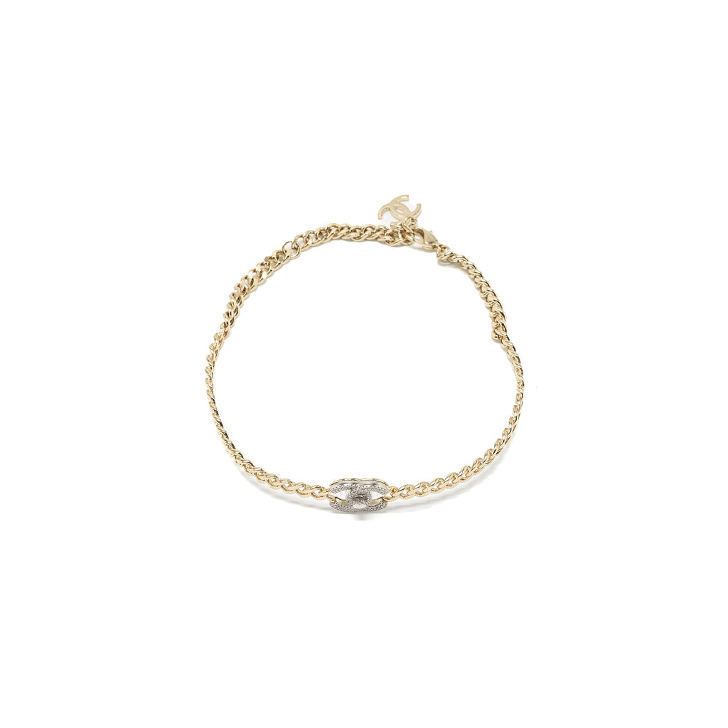 CHANEL CC LOGO CHAIN CHOCKER /NECKLACE CRYSTAL LIGHT GOLD TONE