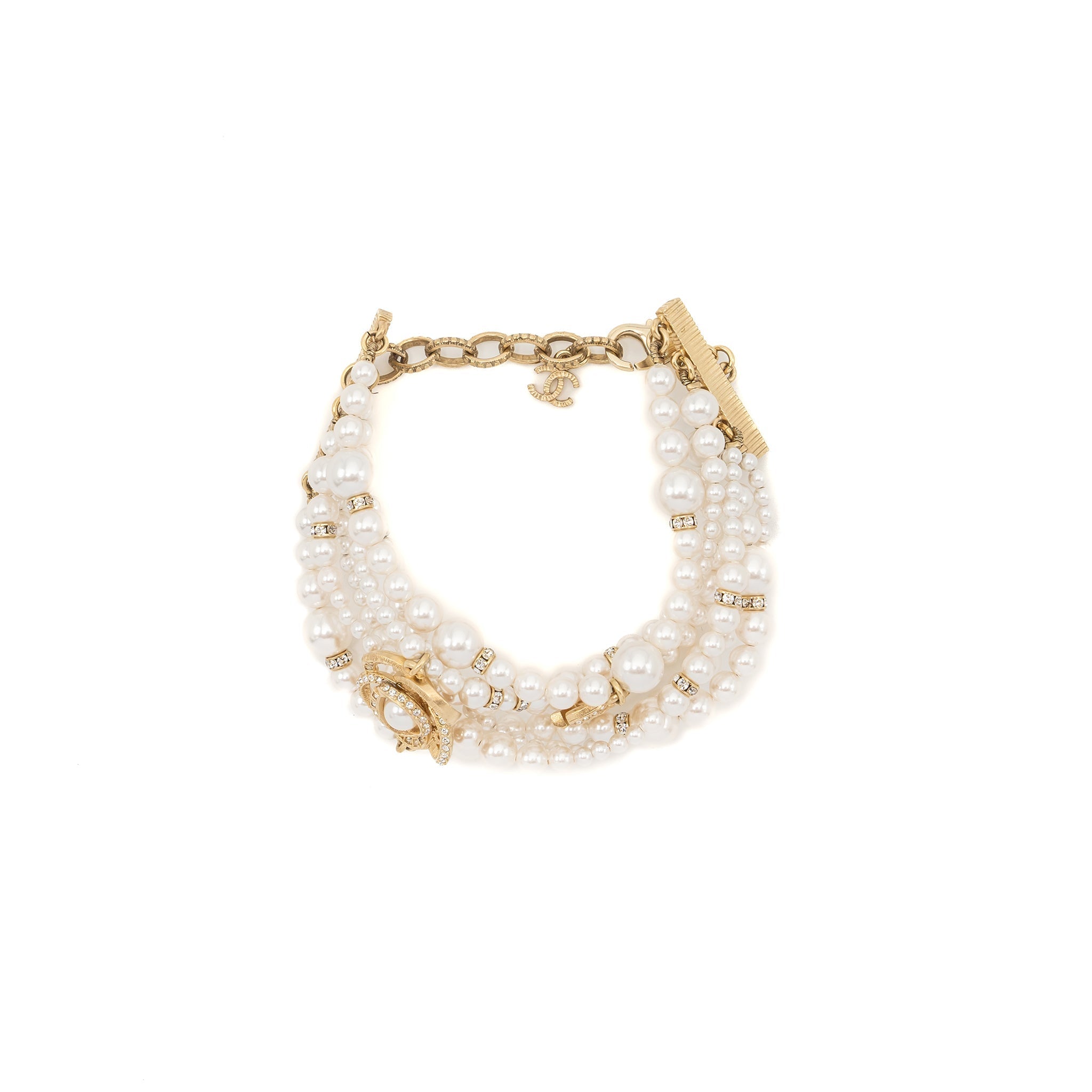 CHANEL PEARL CHAIN BRACELET GOLD TONE