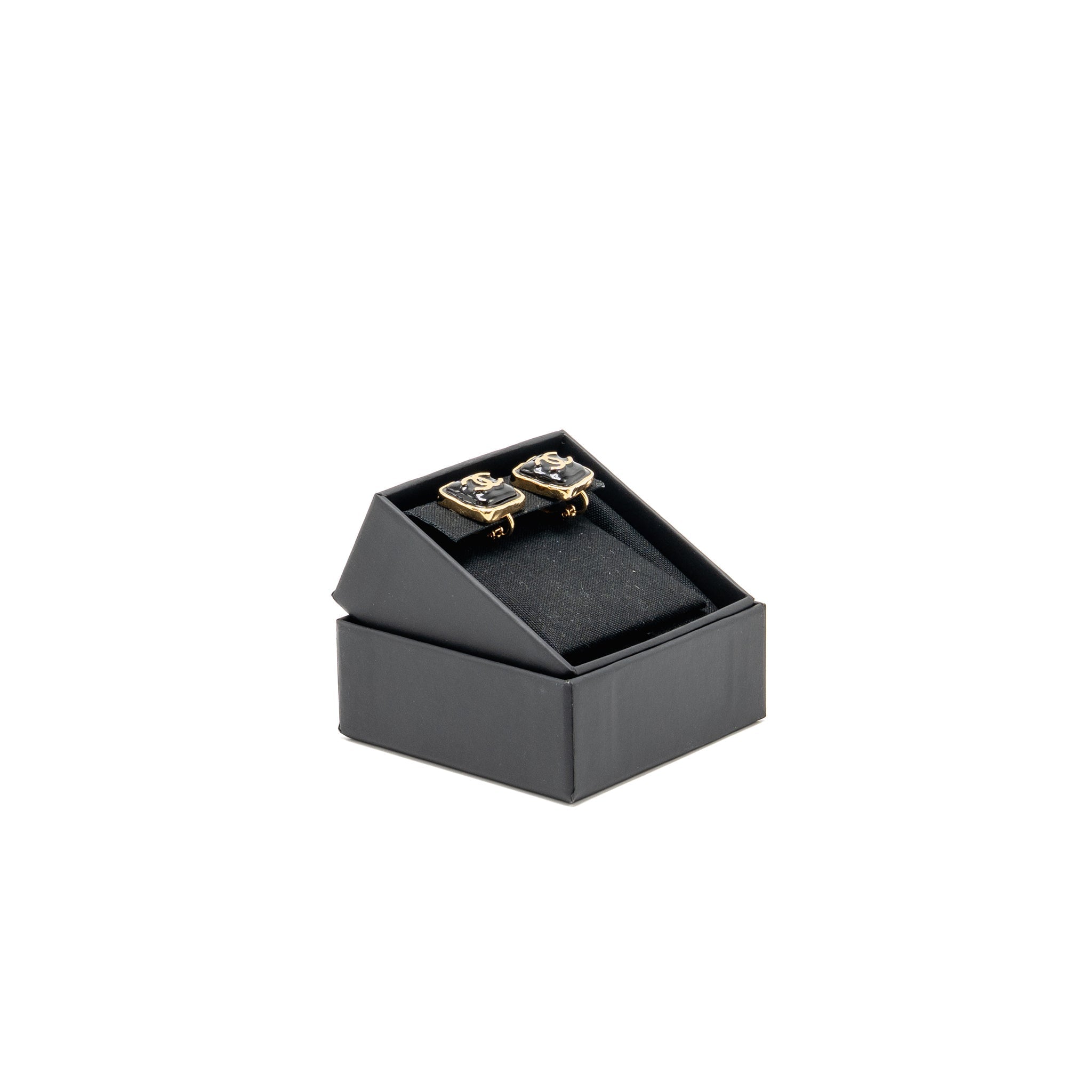 CHANEL SQUARE CC LOGO EAR CLIPS GOLD TONE