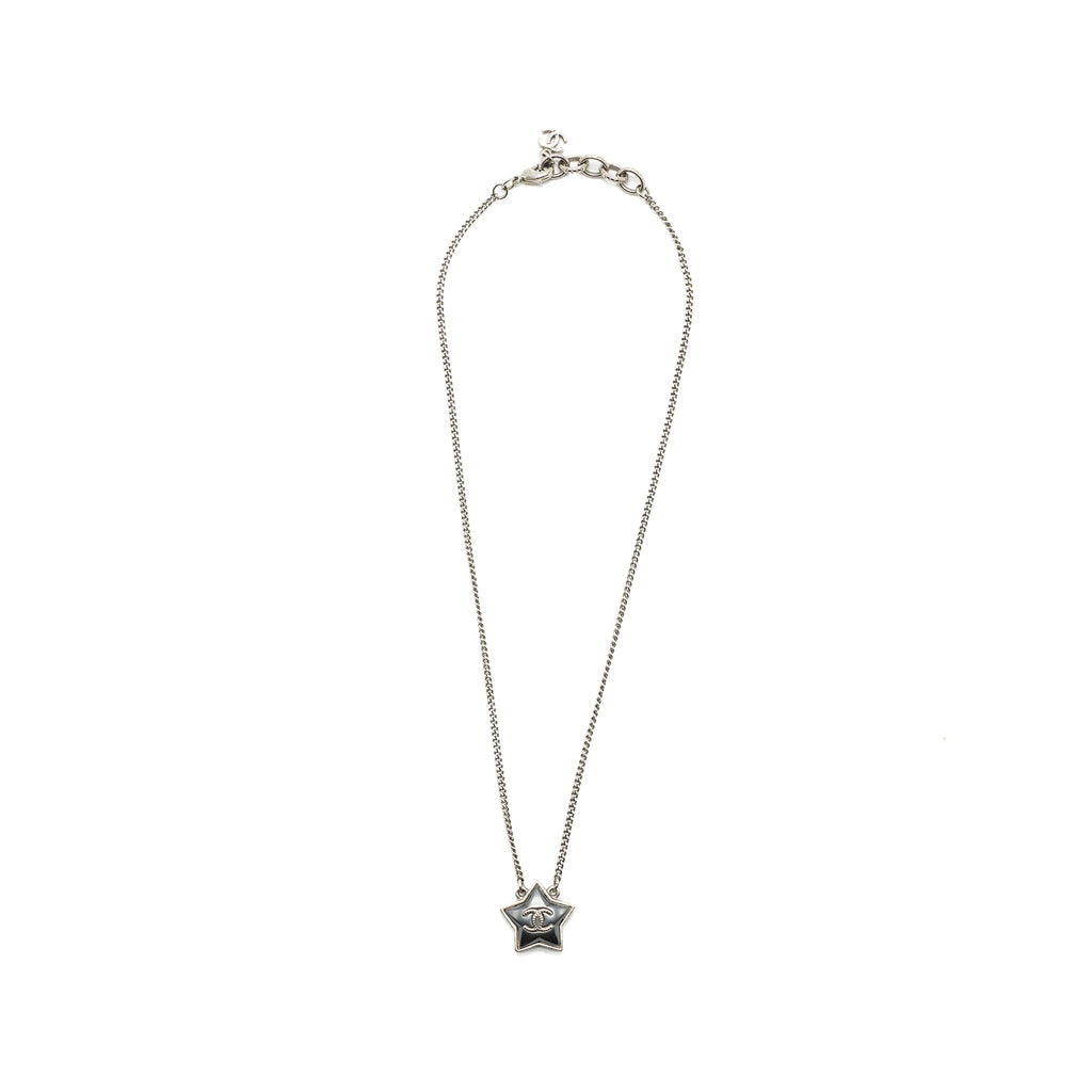 CHANEL STAR NECKLACE WITH CC LOGO GREY WITH RUTHENIUM HARDWARE