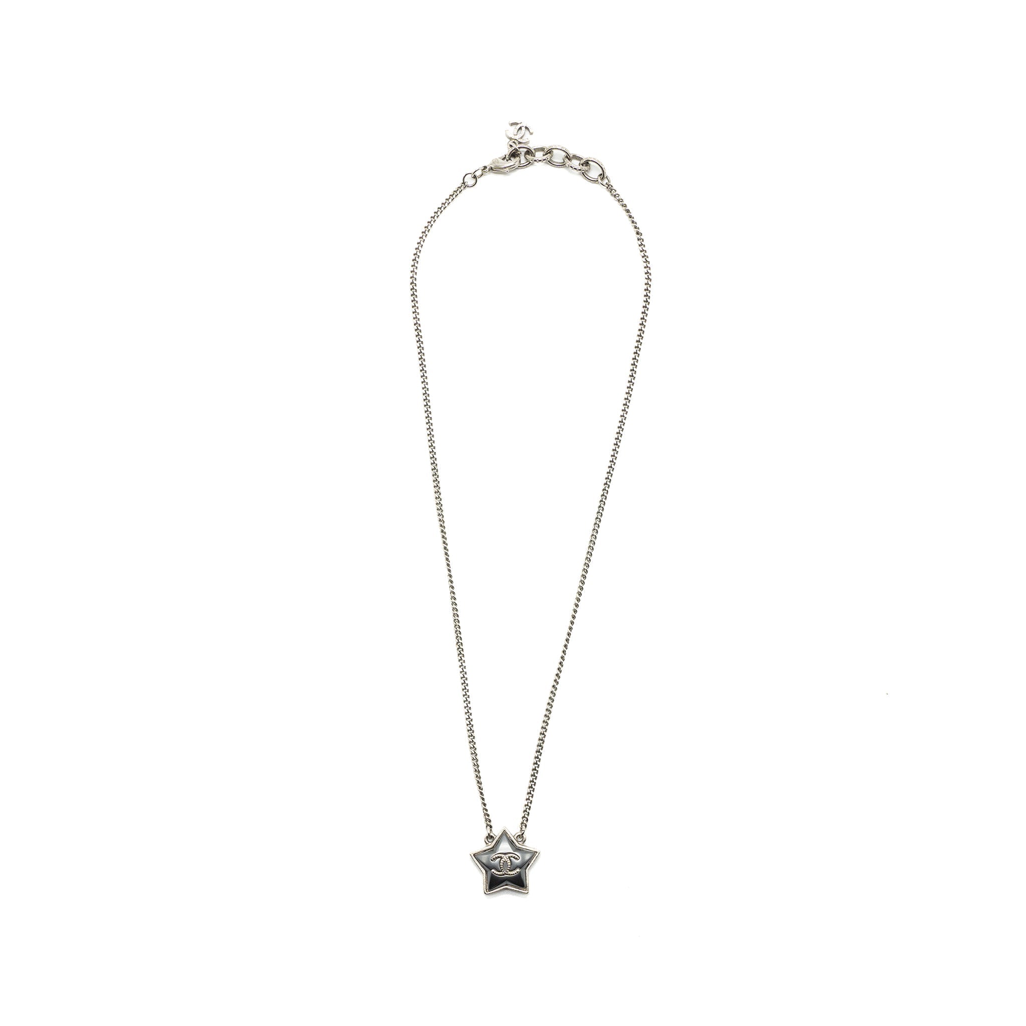 CHANEL STAR NECKLACE WITH CC LOGO GREY WITH RUTHENIUM HARDWARE