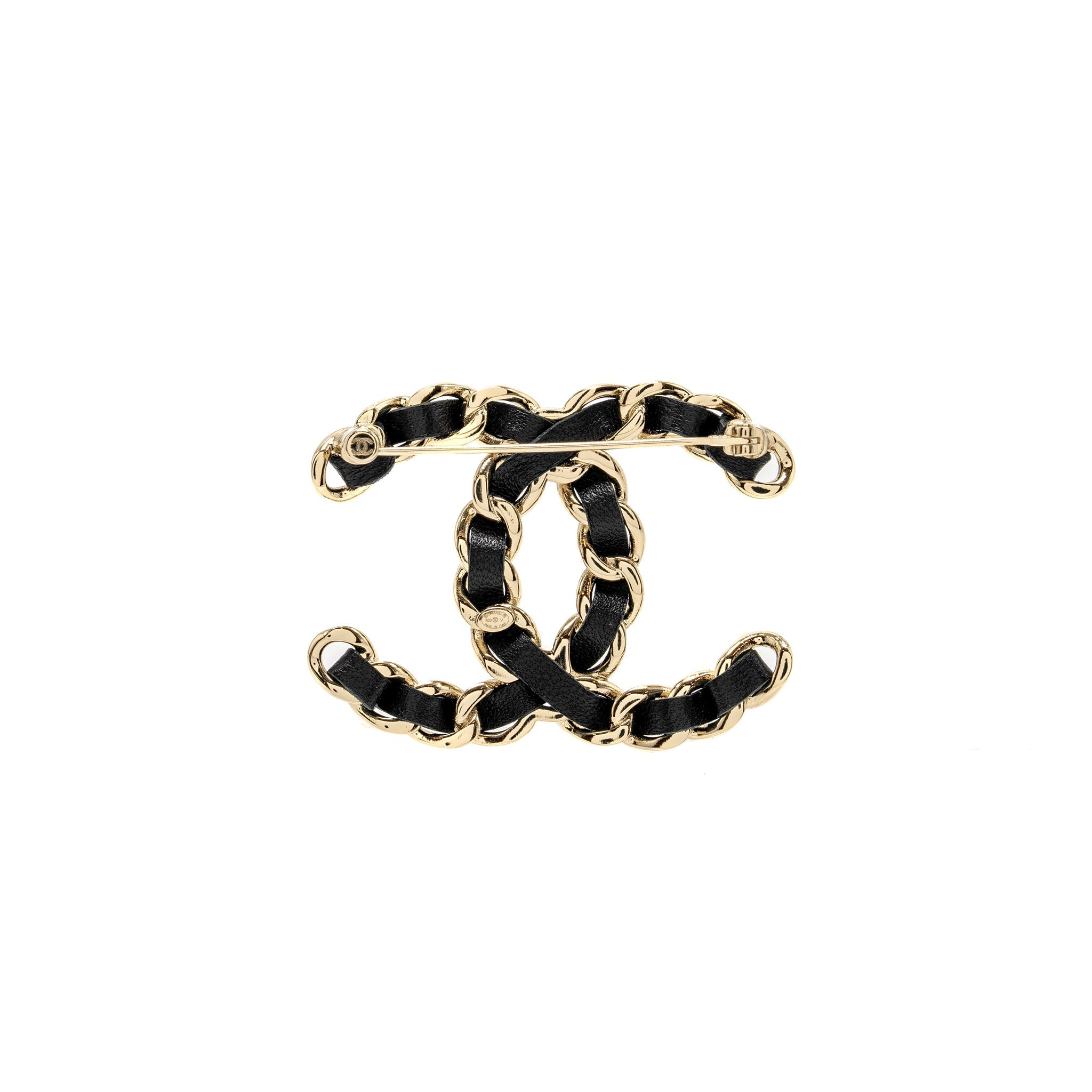 CHANEL CC LOGO LEATHER CHAIN BROOCH LGHW