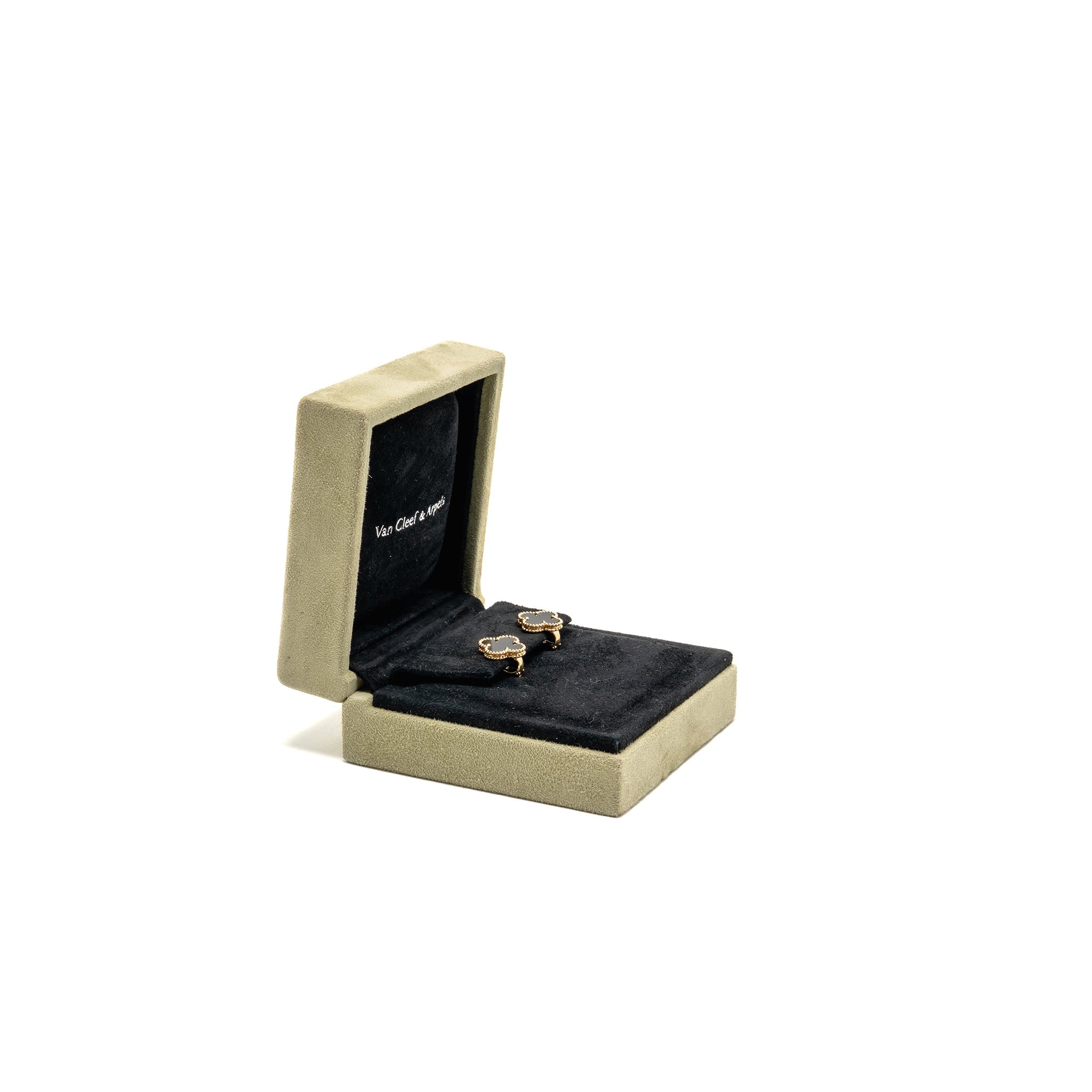 VAN CLEEF & ARPELS VINTAGE ALHAMBRA EARRINGS ONYX YELLOW GOLD