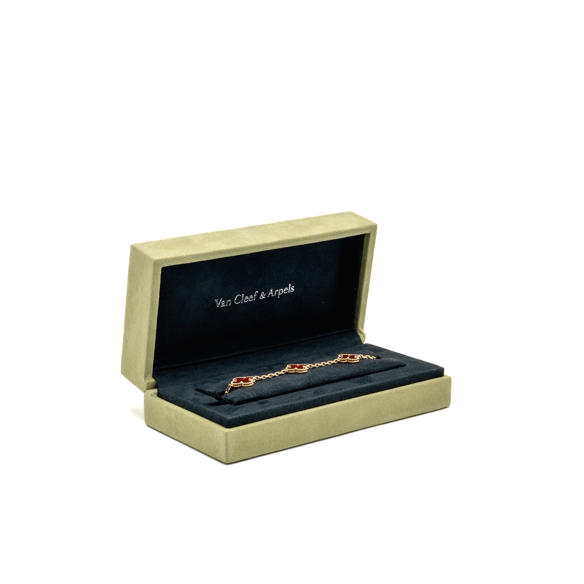 VAN CLEEF & ARPELS VINTAGE ALHAMBRA BRACLET, 5 MOTIFS YELLOW GOLD/CARNELIAN