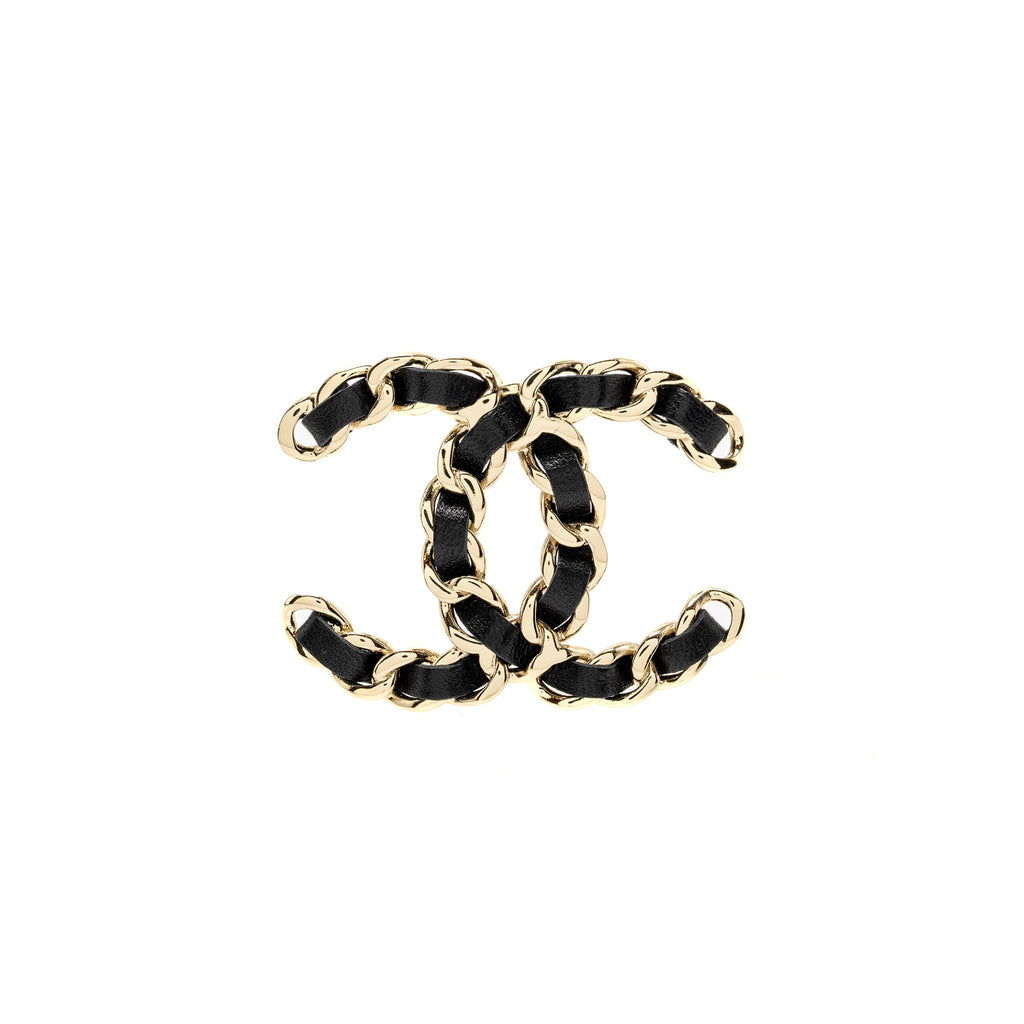 CHANEL CC LOGO LEATHER CHAIN BROOCH LGHW