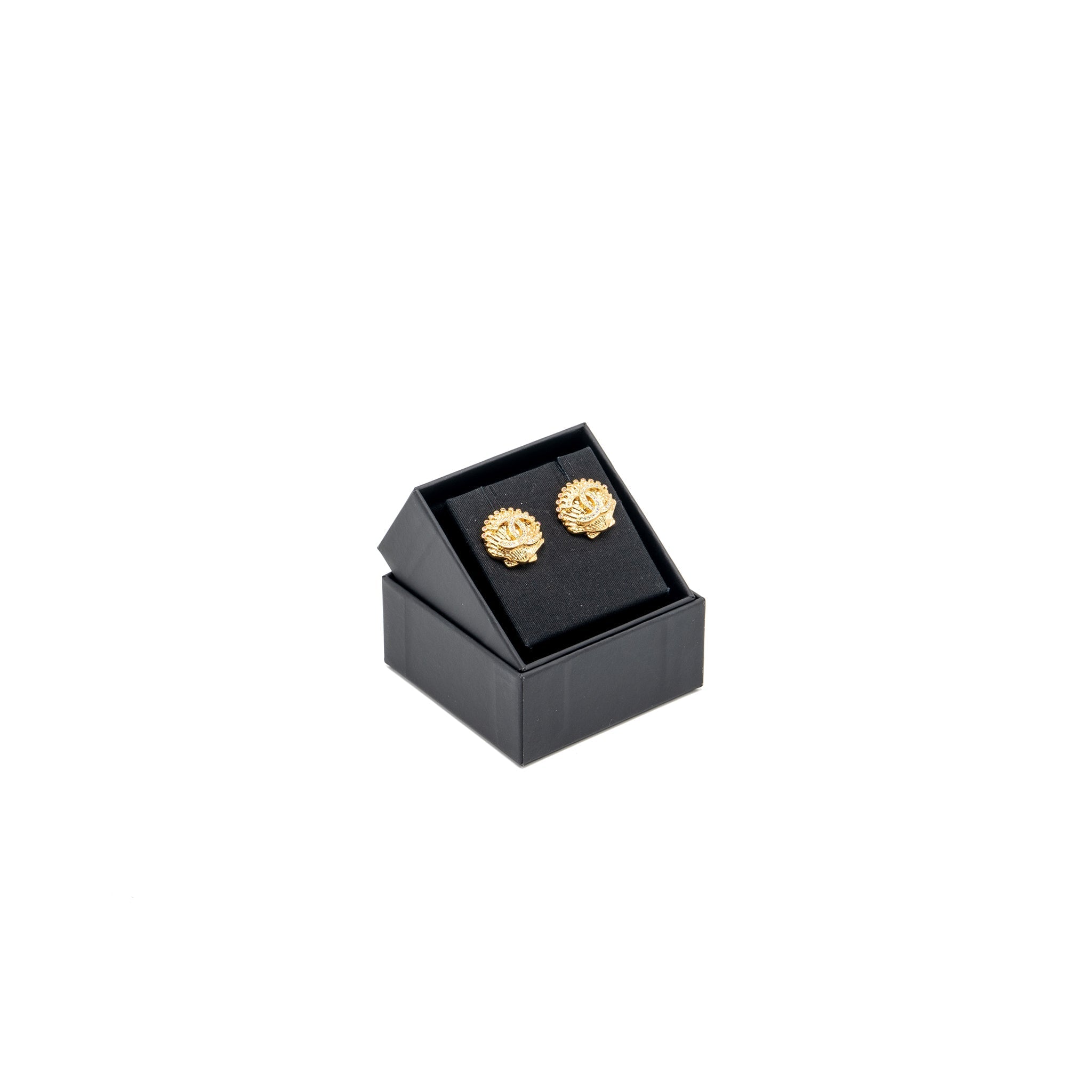 CHANEL SHELL & CC LOGO EARRINGS MULTICOLOUR CRYSTAL GOLD TONE
